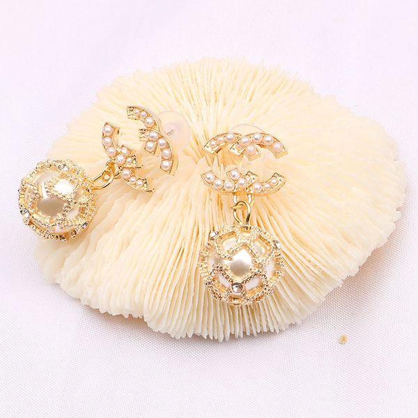 eardrops designer ear stud earrings brand designers geometry fashion women crystal pearl earring wedding party jewerlry classic style, Golden;silver